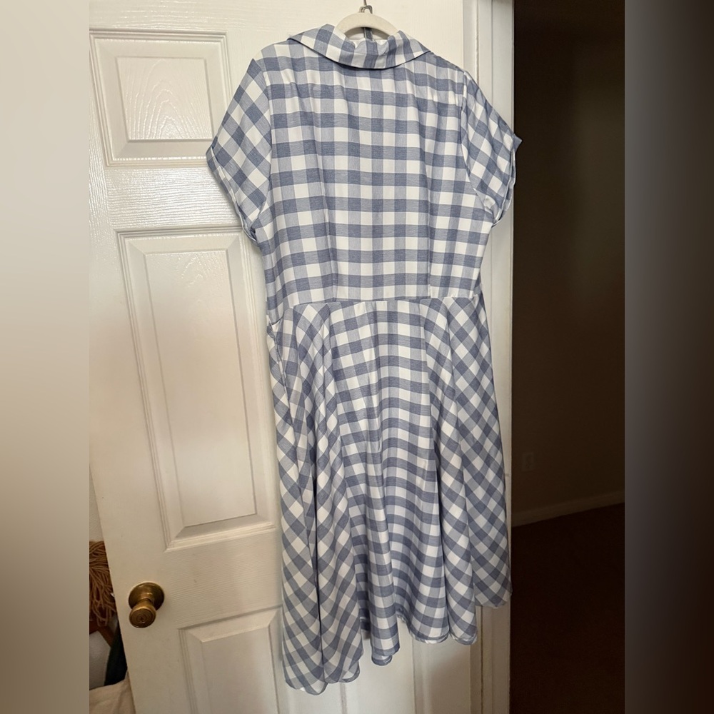Blue Gingham Button-Up Dress - Picture 4 of 5